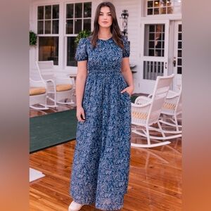 Gal Meets Glam Giselle Floral Botanical Maxi Dress Navy Ivory print